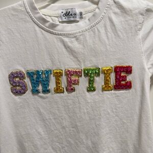 Lola + The Boys White Tee with Colorful Sparkling Letters